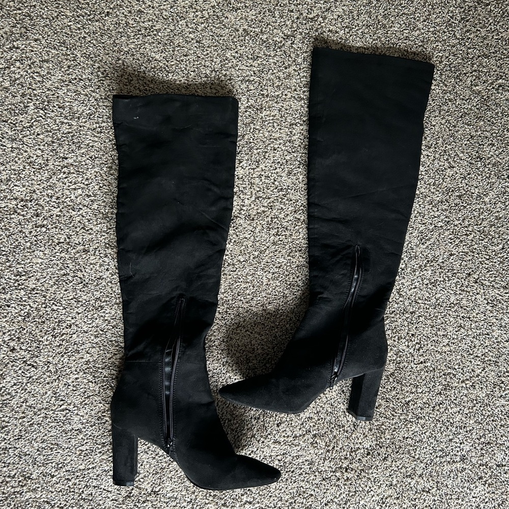 Madden NYC over the knee black suede boots